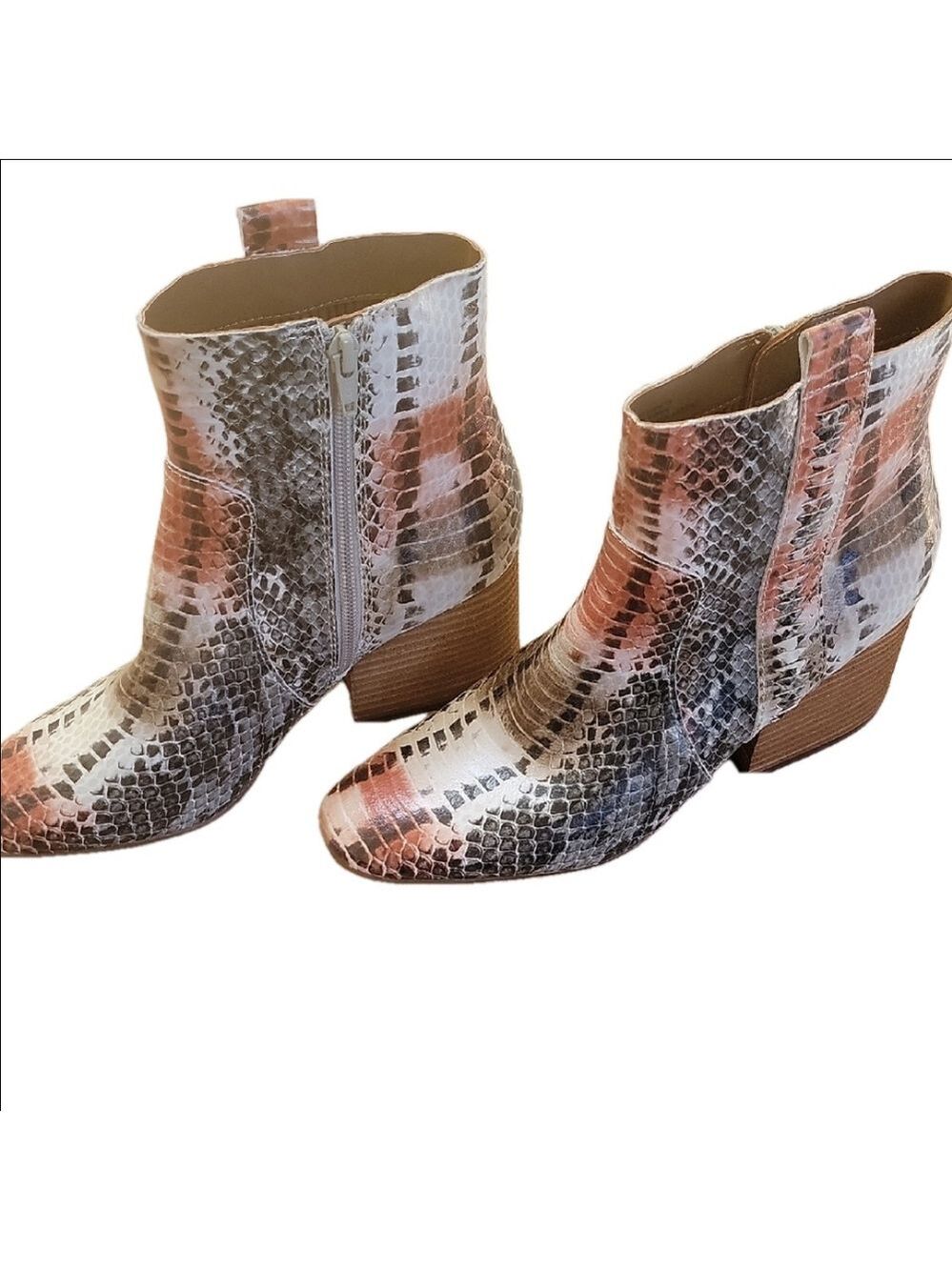 Women's Korks Leland Leather Snakeskin Print Ankle Boots Size 8